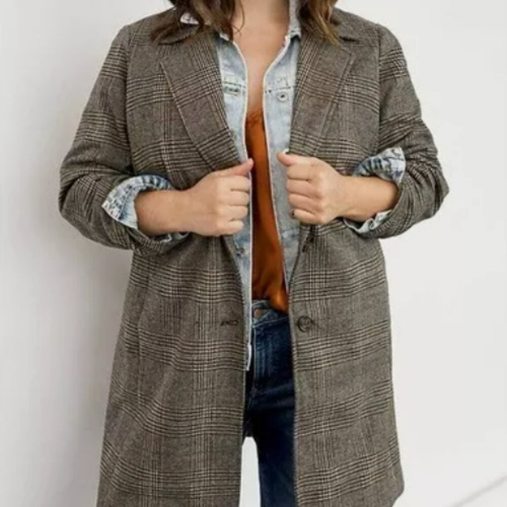 Avec Les Filles Plaid Collared Jacket Anthropologie Plus Size 1X NWOT